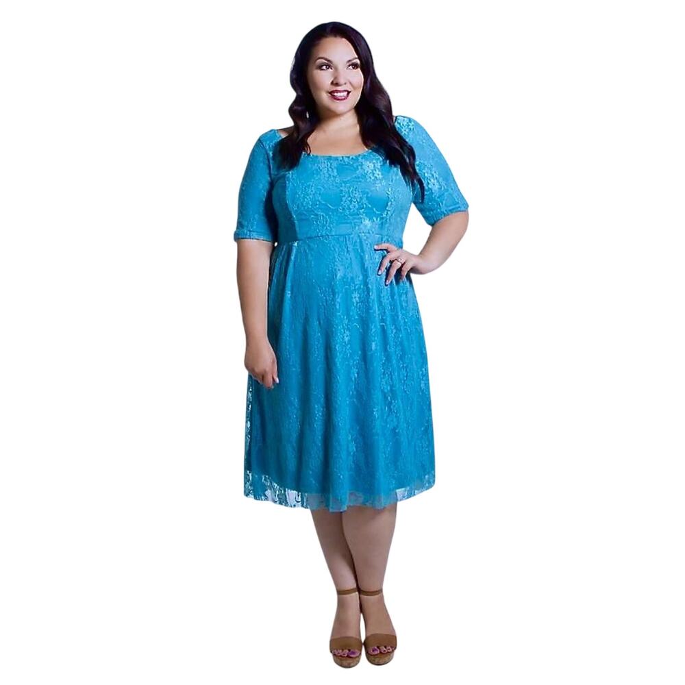 Vintage Y2K Swak USA Turquoise Stretch Lace Dress Boho Retro Feminine Fairy 3X